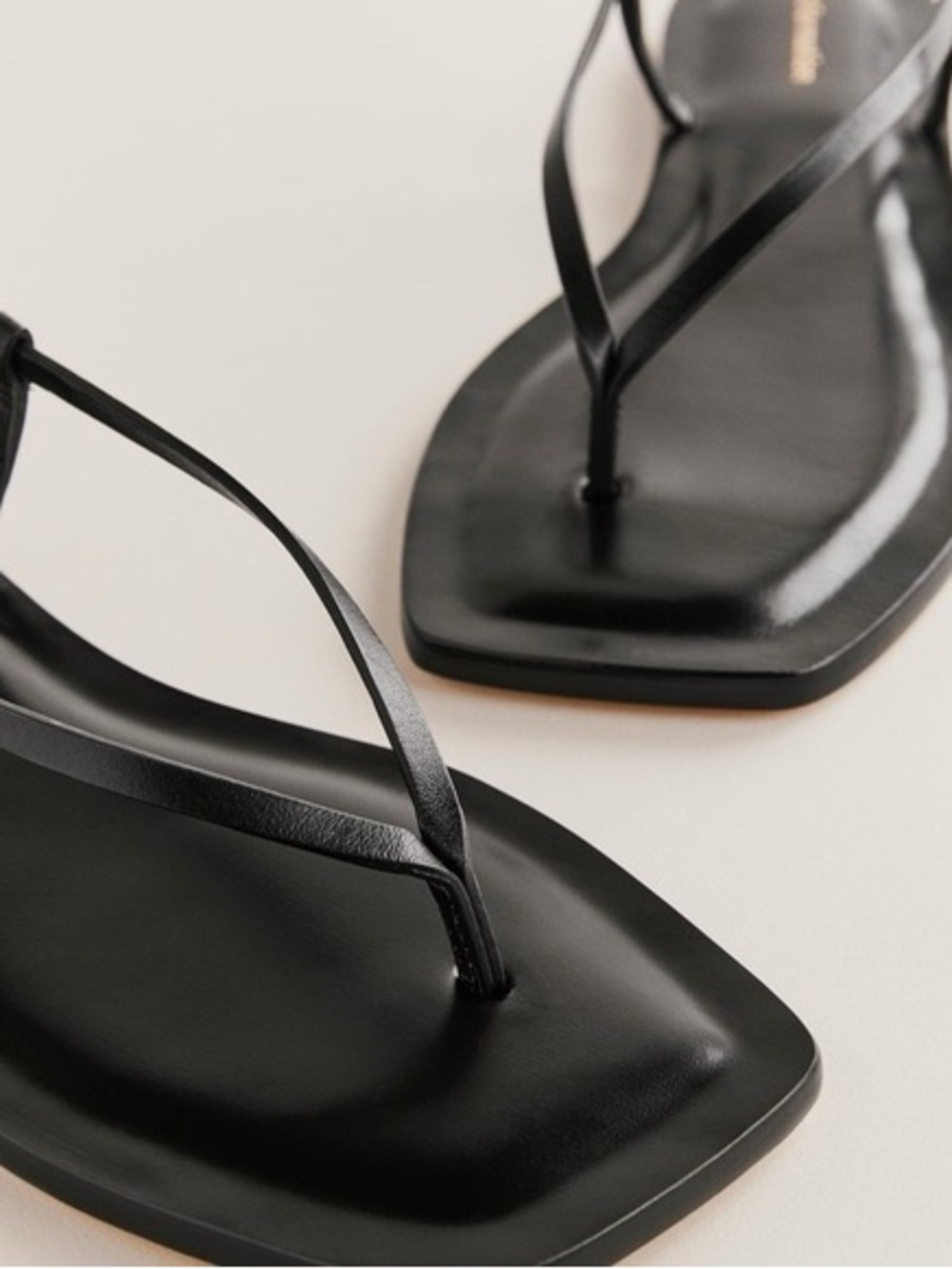 Reformation Vincenza Sandals, Black Square-Toe Leather Thong Flip Flops
